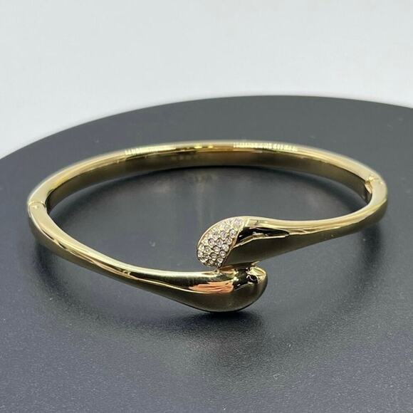 Skagen Gold Plated Hinged Pave knob ends Crossover Pebble Bangle Bracelet - Picture 6 of 13